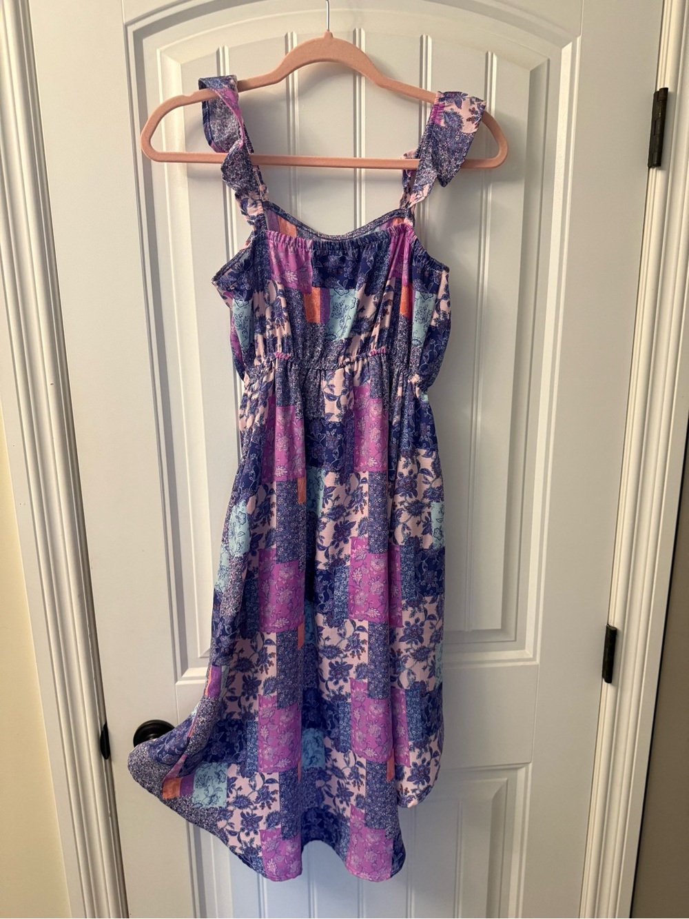 Girls Purple Patchwork Ruffle-Strap Sundress - Picture 3 of 3